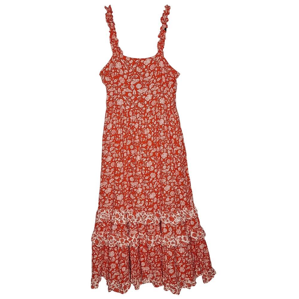 Tiered Floral Midi Maxi Dress Smocked Cottagecore Boho Ruffle Medium Universal